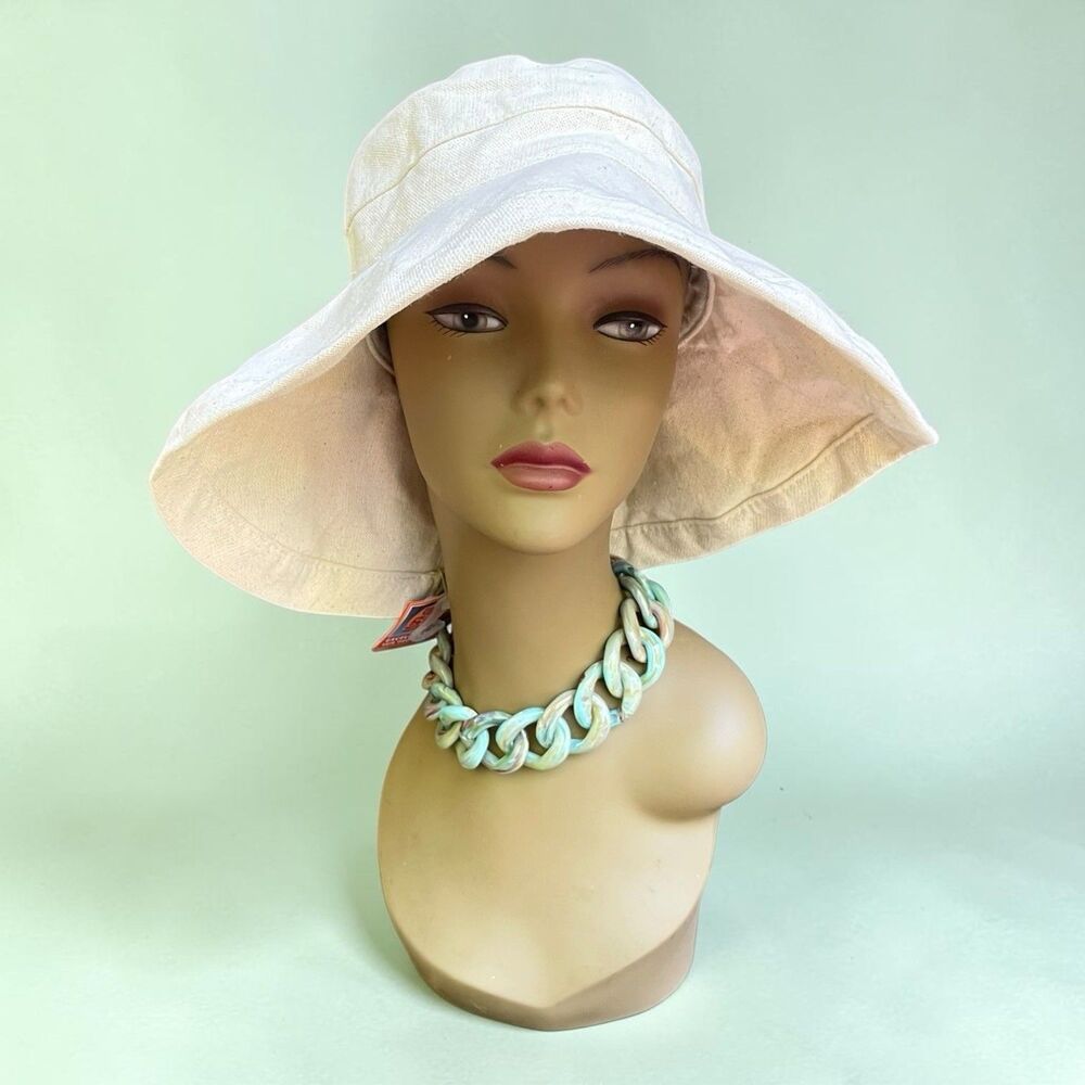 SCALA NWT UPF 50+ Sun Hat Bucket Hat OS cotton Cream Natural Linen Color